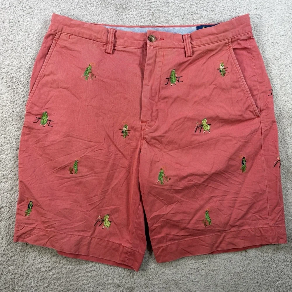 Polo Ralph Lauren Shorts Mens 32 Pink Embroidered Cricket Squash Chino Pony